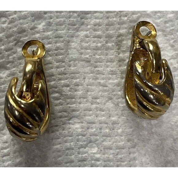 TANCER II Earrings Gold Spiral Shell Posts Hinged Clip On Huggies Hoops Vtg 1970 - Picture 5 of 5